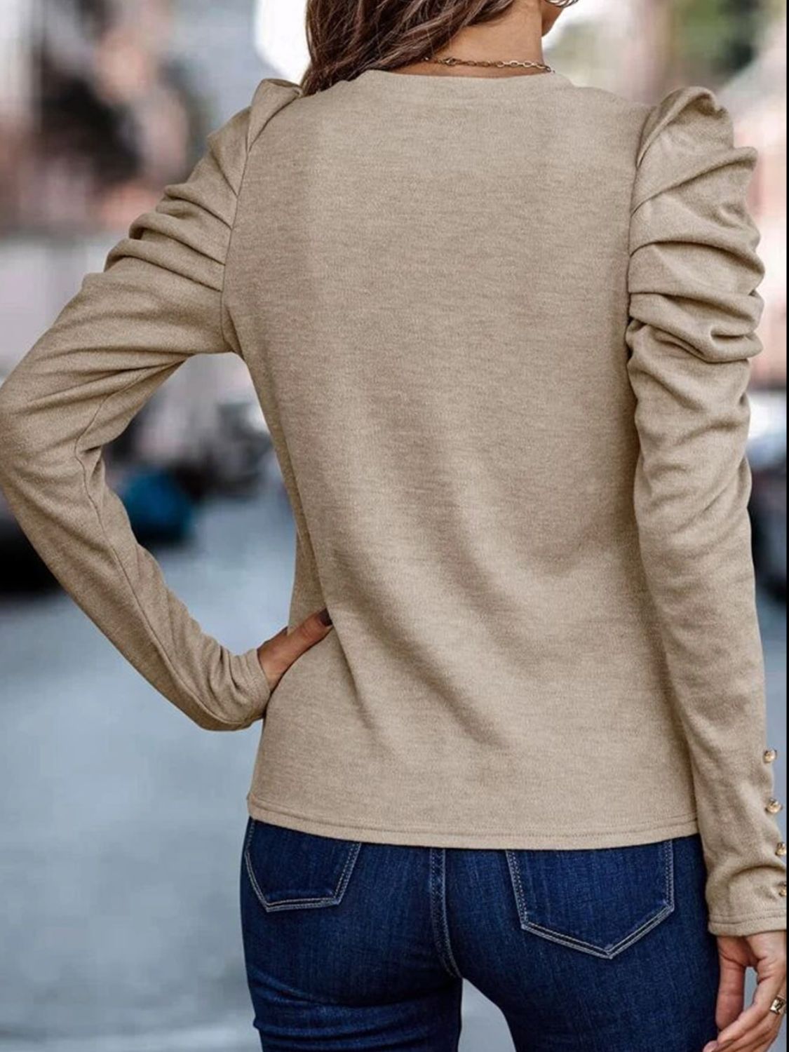 Round Neck Puff Sleeve Sleeve Blouse - Tantalize Boutique