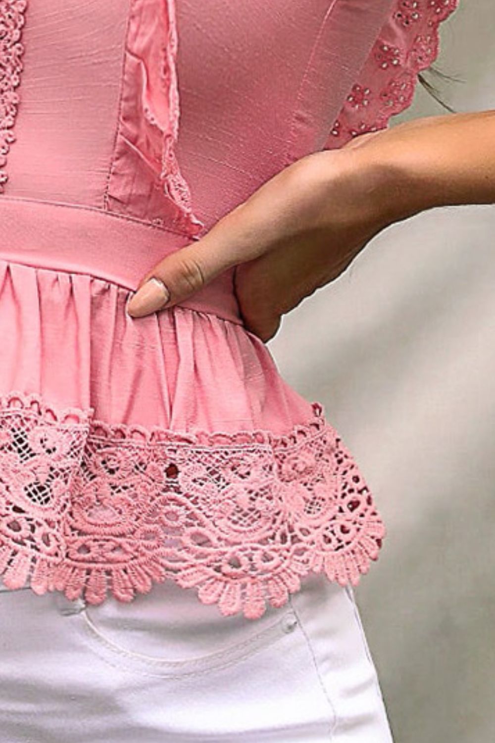 Mock Neck Lace Trim Ruffle Hem Sleeveless Cami - Tantalize Boutique