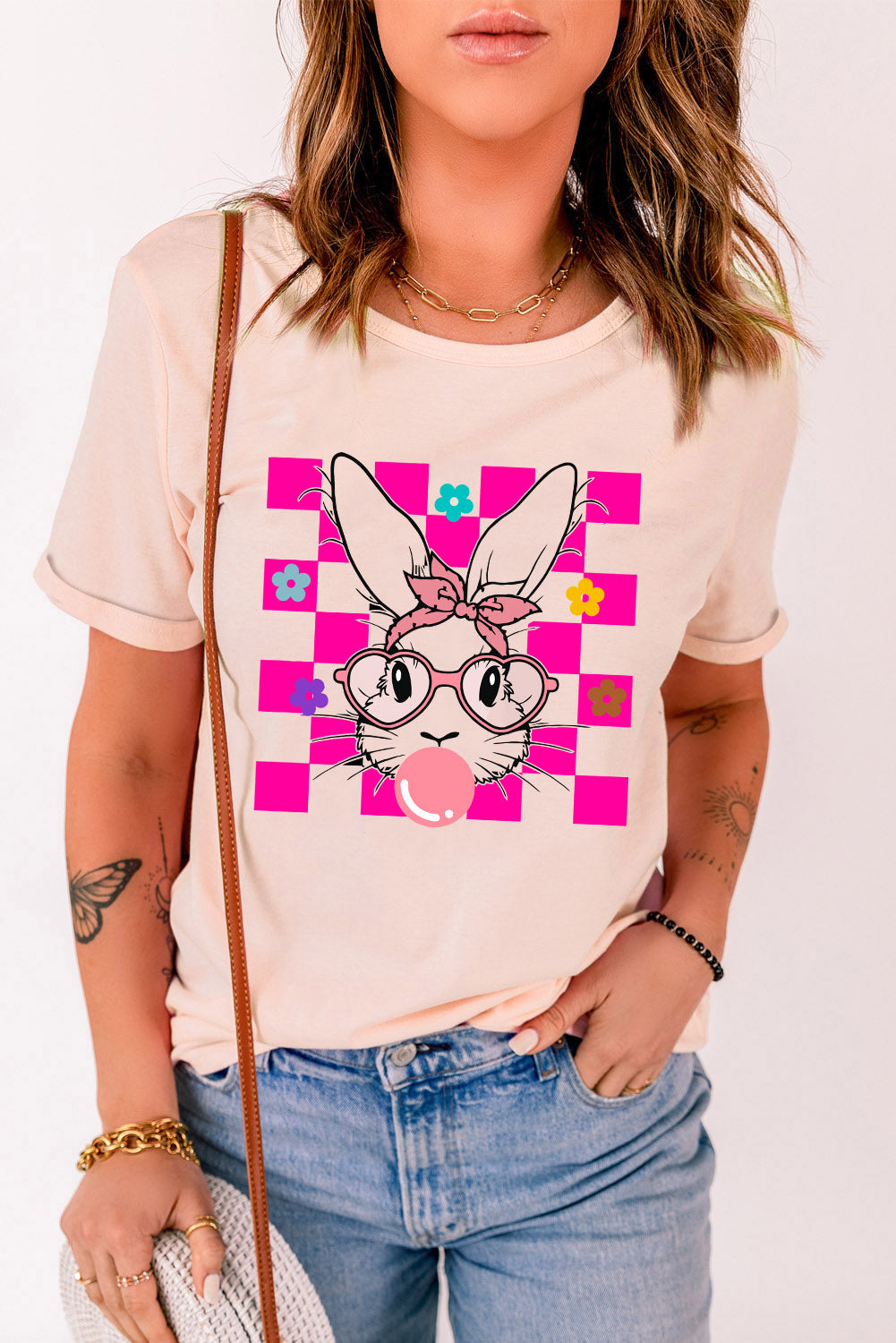 Rabbit Round Neck Short Sleeve T-Shirt - Tantalize Boutique