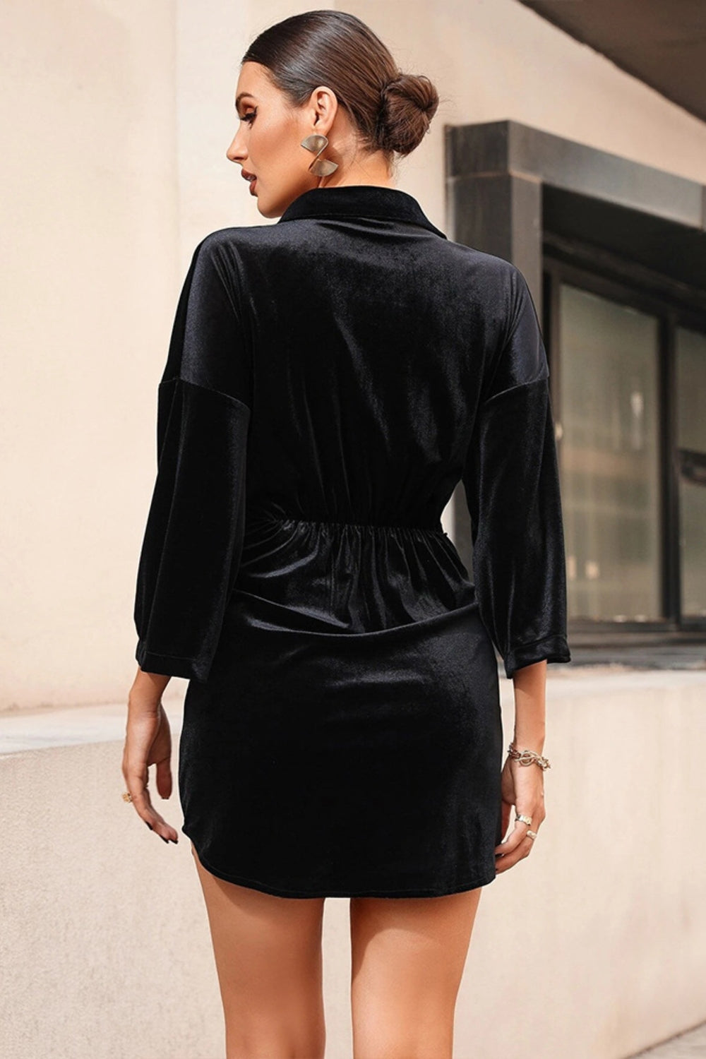 Tie Waist Collared Neck Mini Dress - Tantalize Boutique