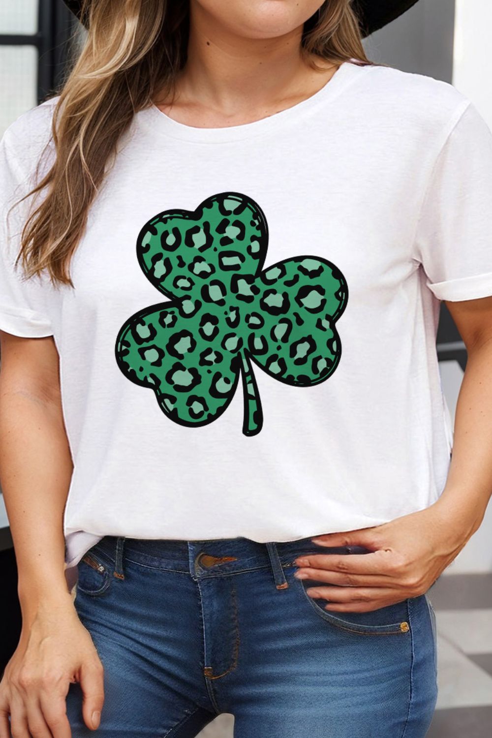 Plus Size Lucky Clover Round Neck Short Sleeve T-Shirt - Tantalize Boutique