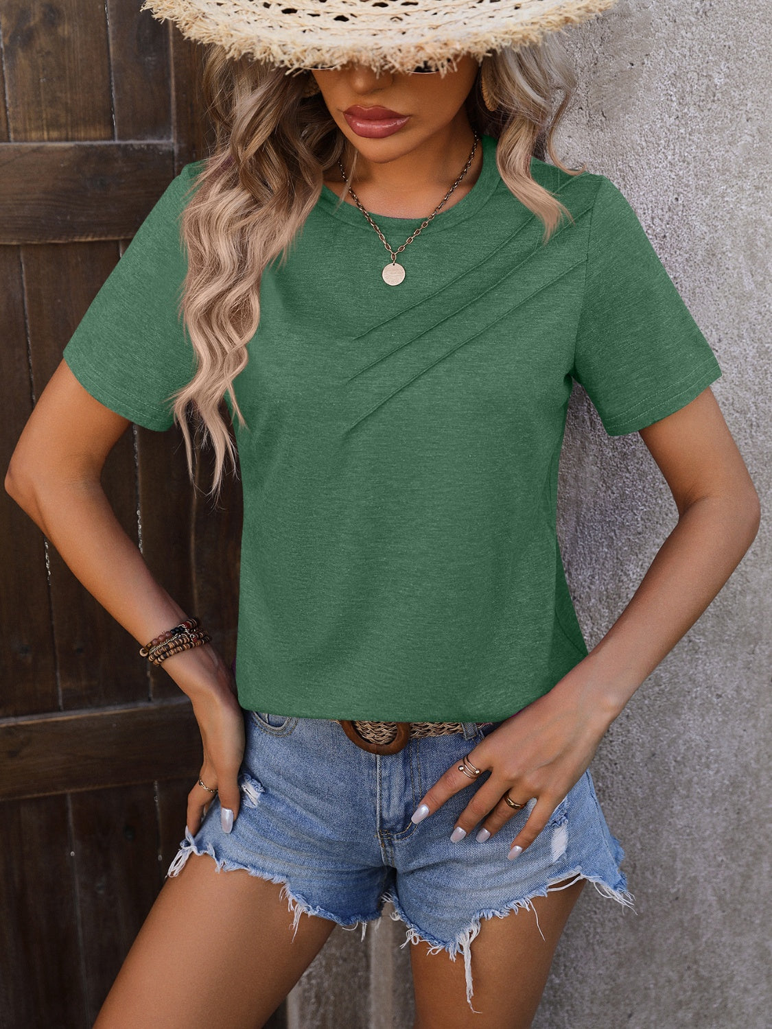 Heathered Round Neck Short Sleeve T-Shirt - Tantalize Boutique