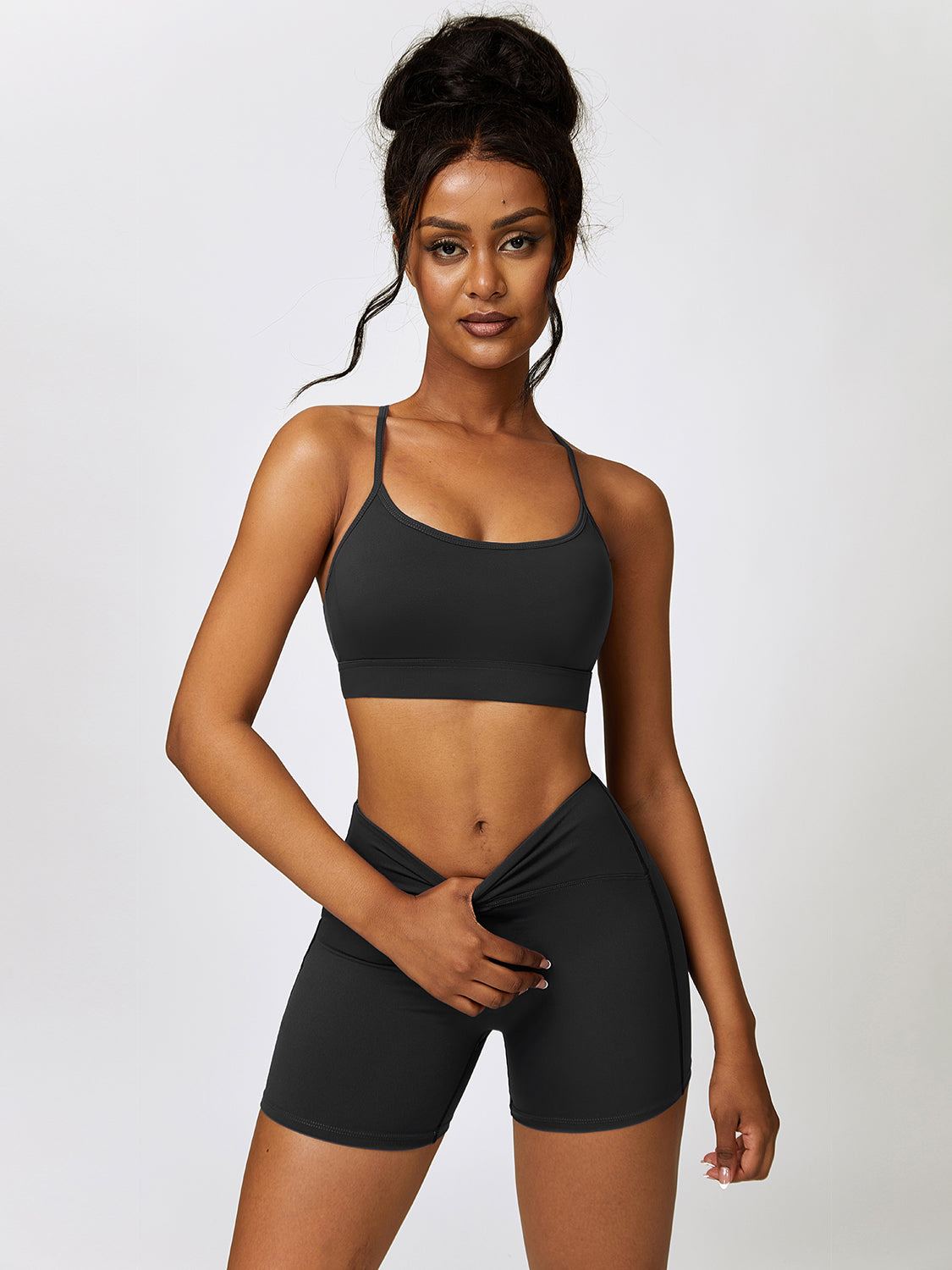 Sport Bra and Wide Waistband Shorts Set - Tantalize Boutique