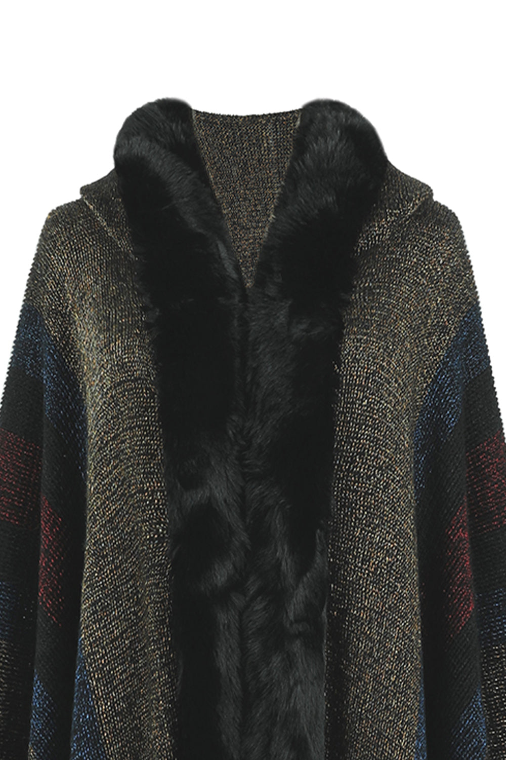 Color Block Fringe Detail Poncho - Tantalize Boutique