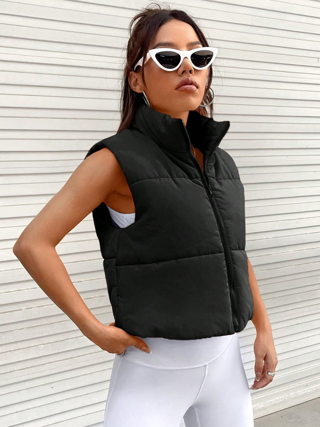 Zip Up Turtleneck Vest Coat - Tantalize Boutique