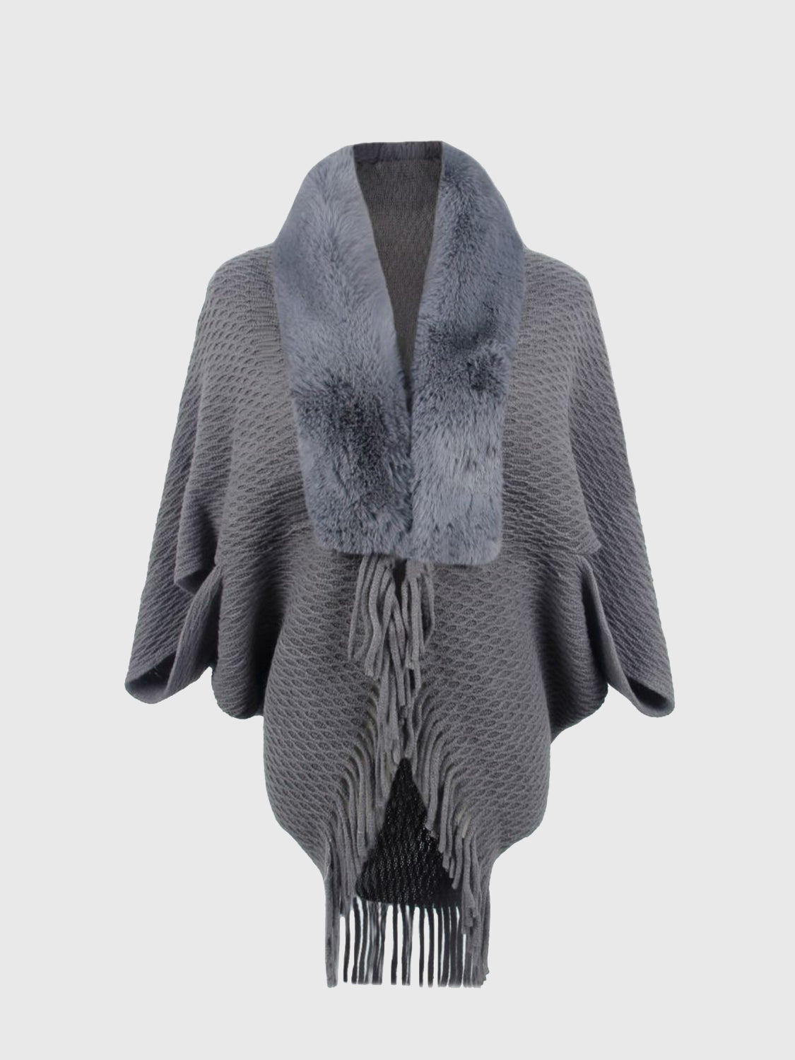 Open Front Fringe Hem Poncho - Tantalize Boutique