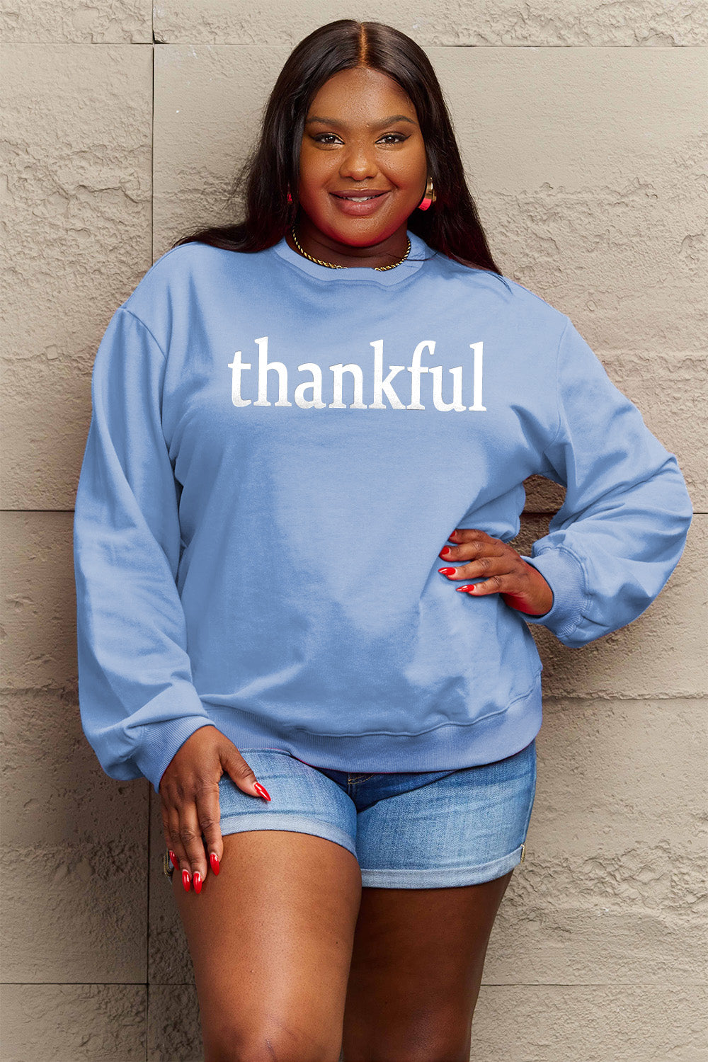 Simply Love Full Size THANKFUL Graphic Sweatshirt - Tantalize Boutique