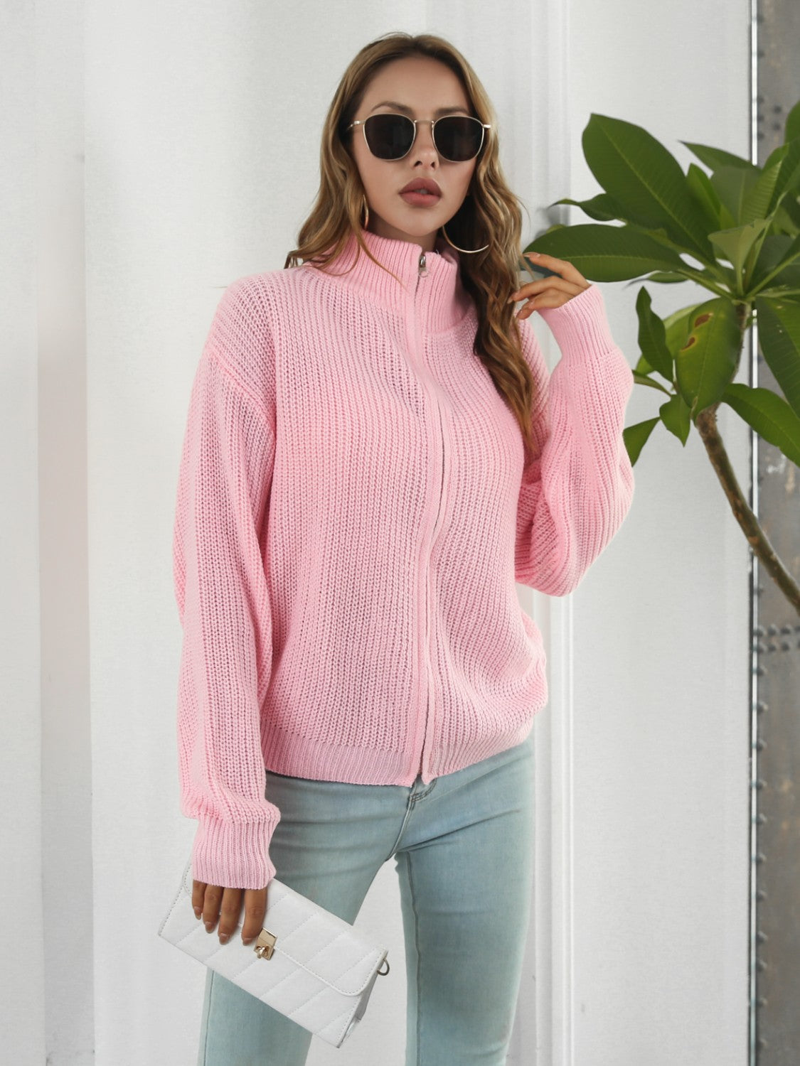 Turtleneck Zip Up Long Sleeve Knit Top - Tantalize Boutique