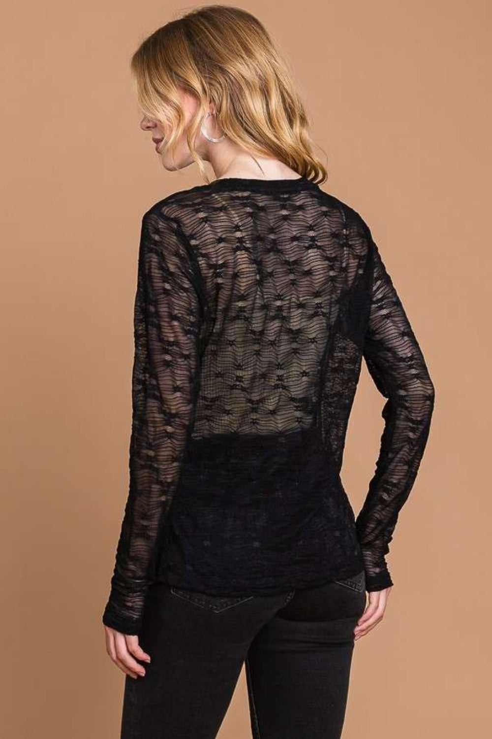 Culture Code Full Size Round Neck Mesh Perspective Top - Tantalize Boutique