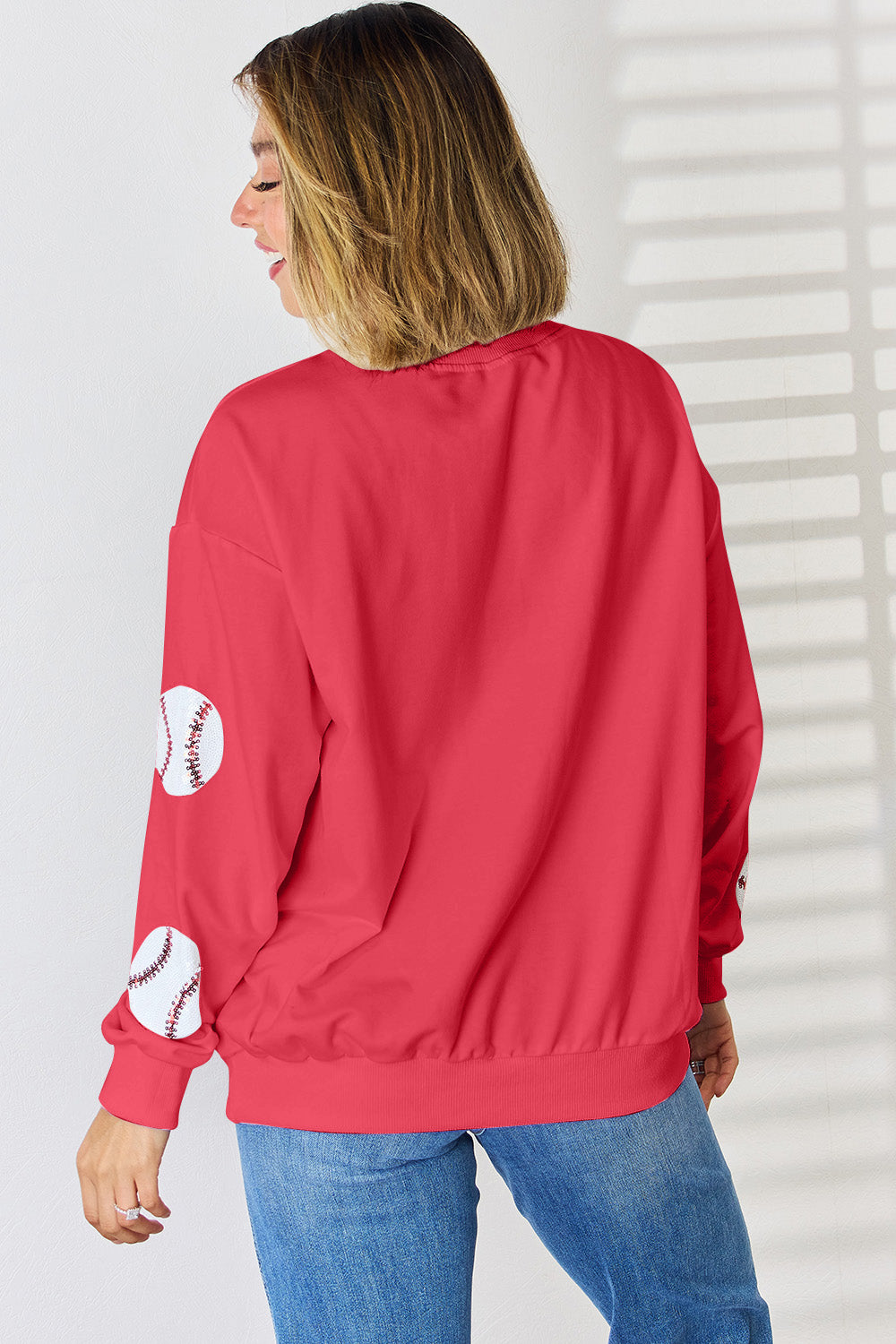 Sequin Ball Round Neck Dropped Shoulder Sweatshirt - Tantalize Boutique