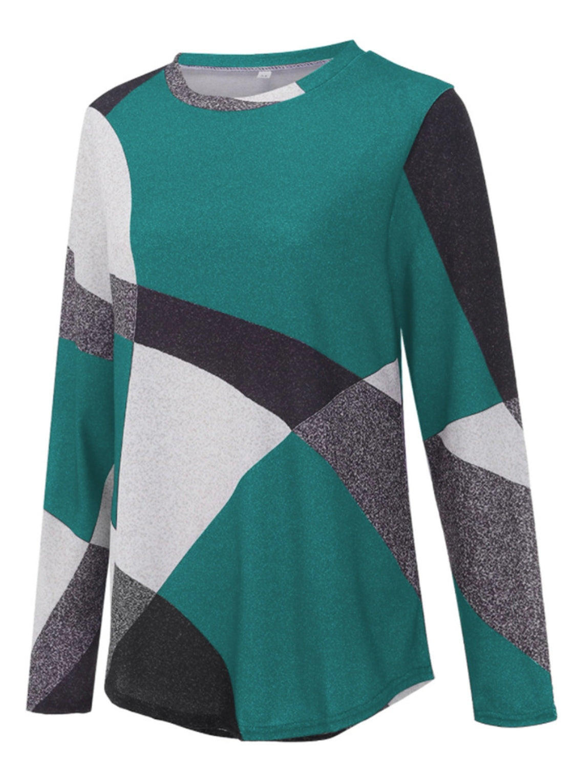 Geometric Round Neck Long Sleeve T-Shirt - Tantalize Boutique