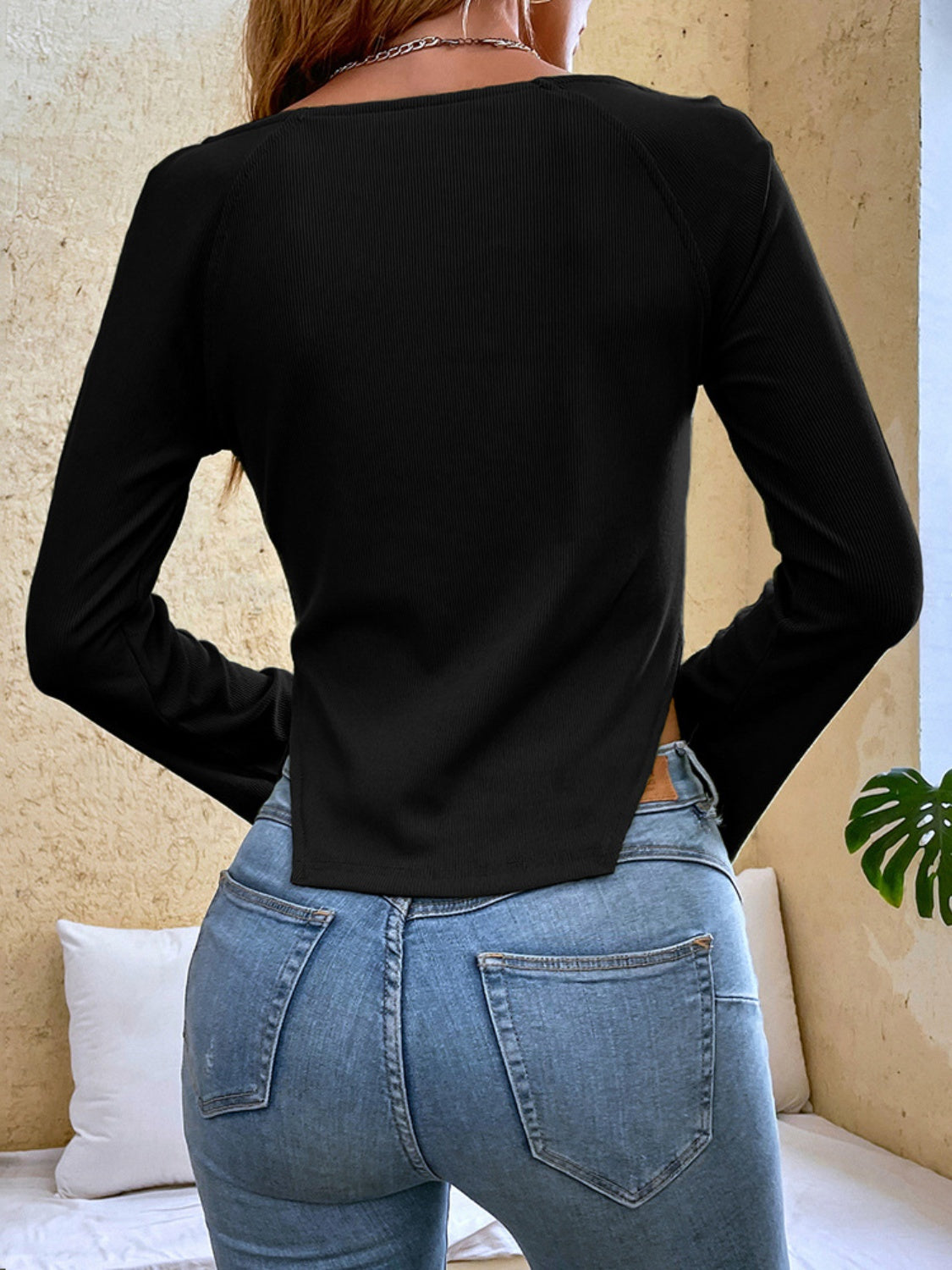 Slit Sweetheart Neck Flare Sleeve T-Shirt - Tantalize Boutique