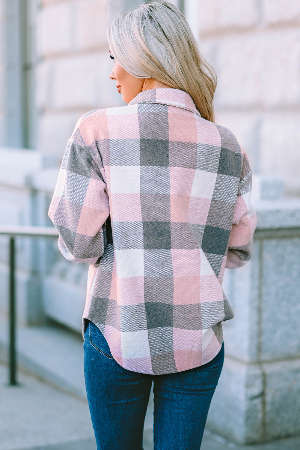Plaid Button Up Dropped Shoulder Jacket - Tantalize Boutique