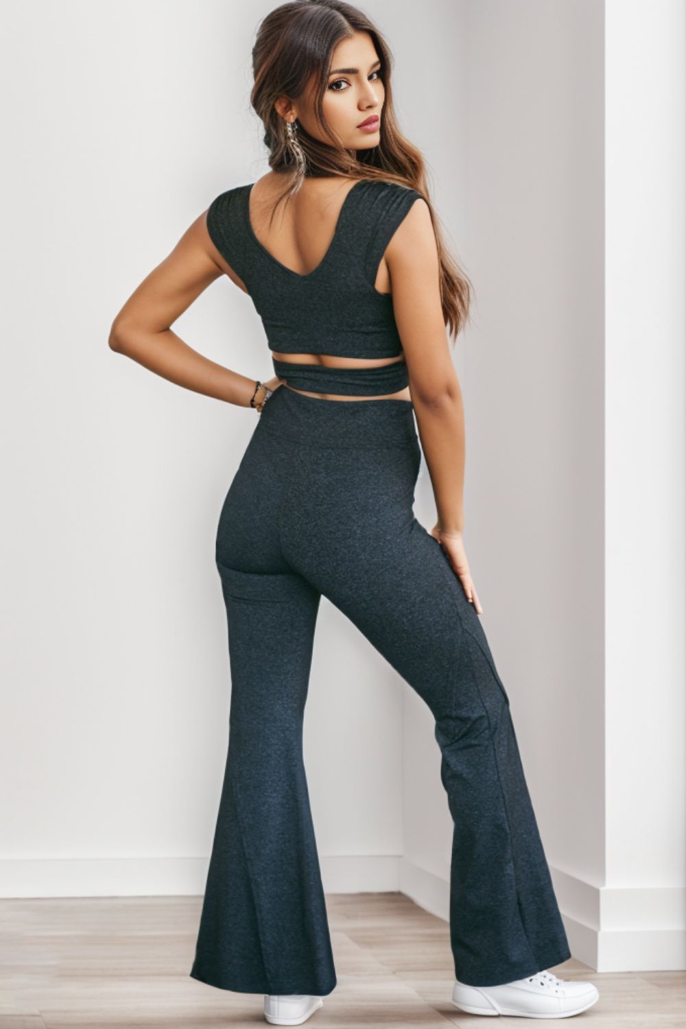 Ruched Cutout Tank and Slit Pants Set - Tantalize Boutique