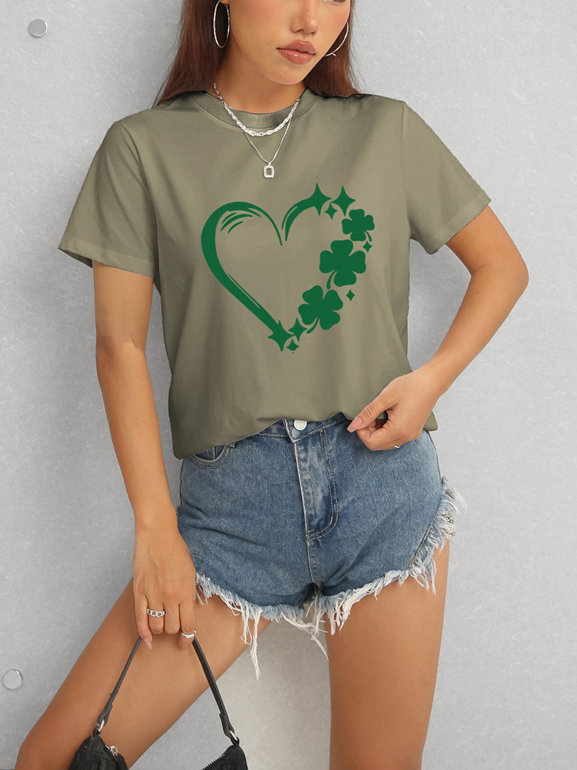 Heart Lucky Clover Round Neck Short Sleeve T-Shirt - Tantalize Boutique