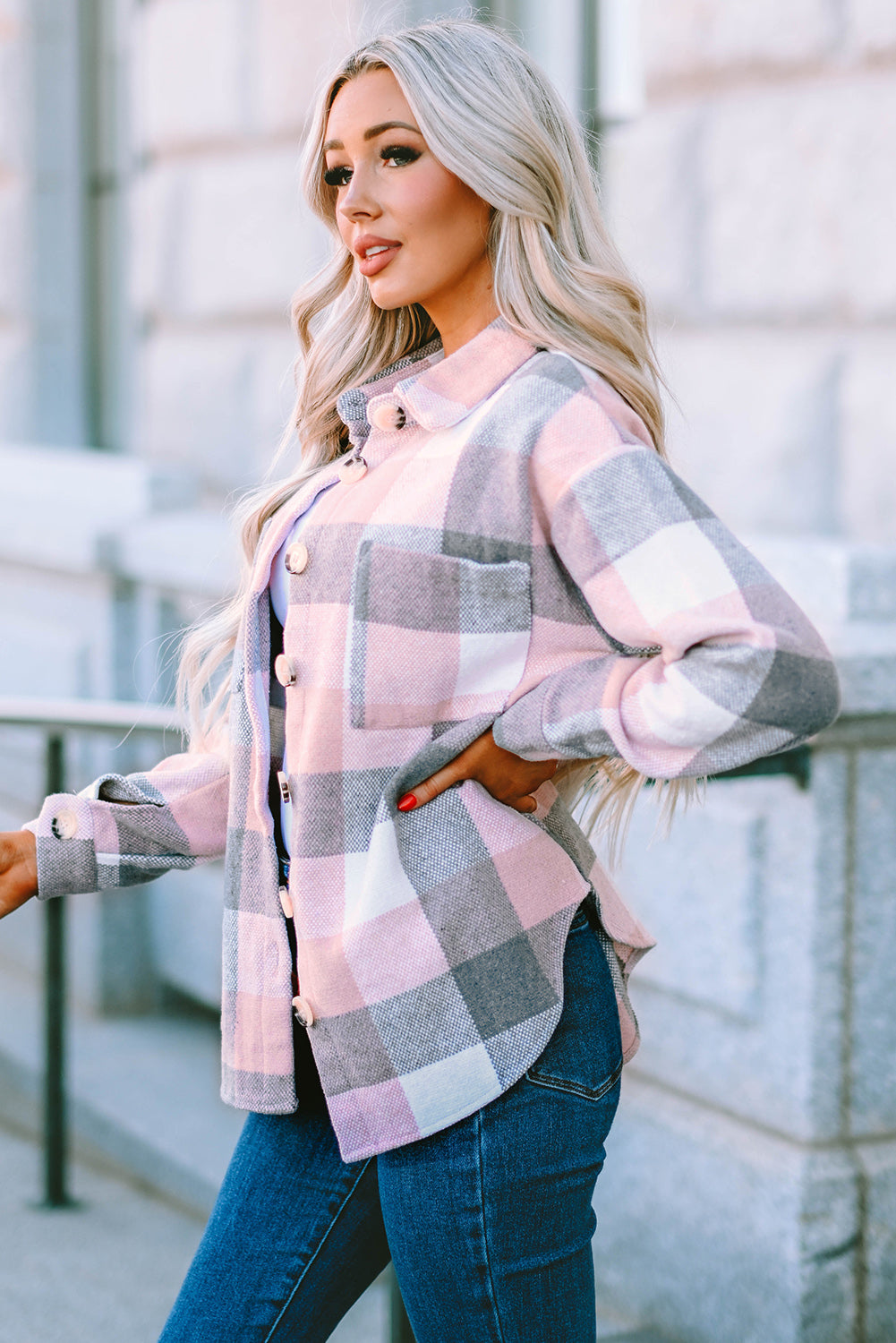 Plaid Button Up Dropped Shoulder Jacket - Tantalize Boutique