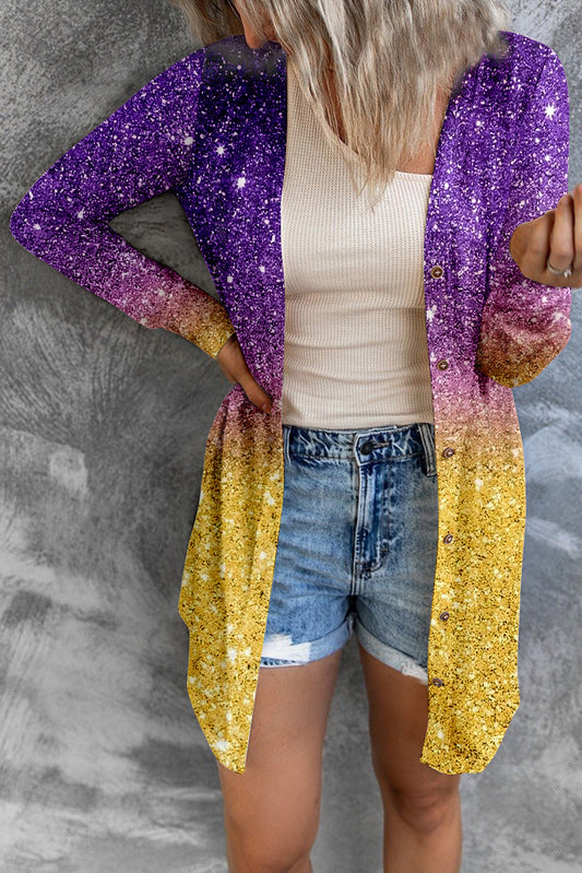 Gradient Button Up Long Sleeve Cardigan - Tantalize Boutique