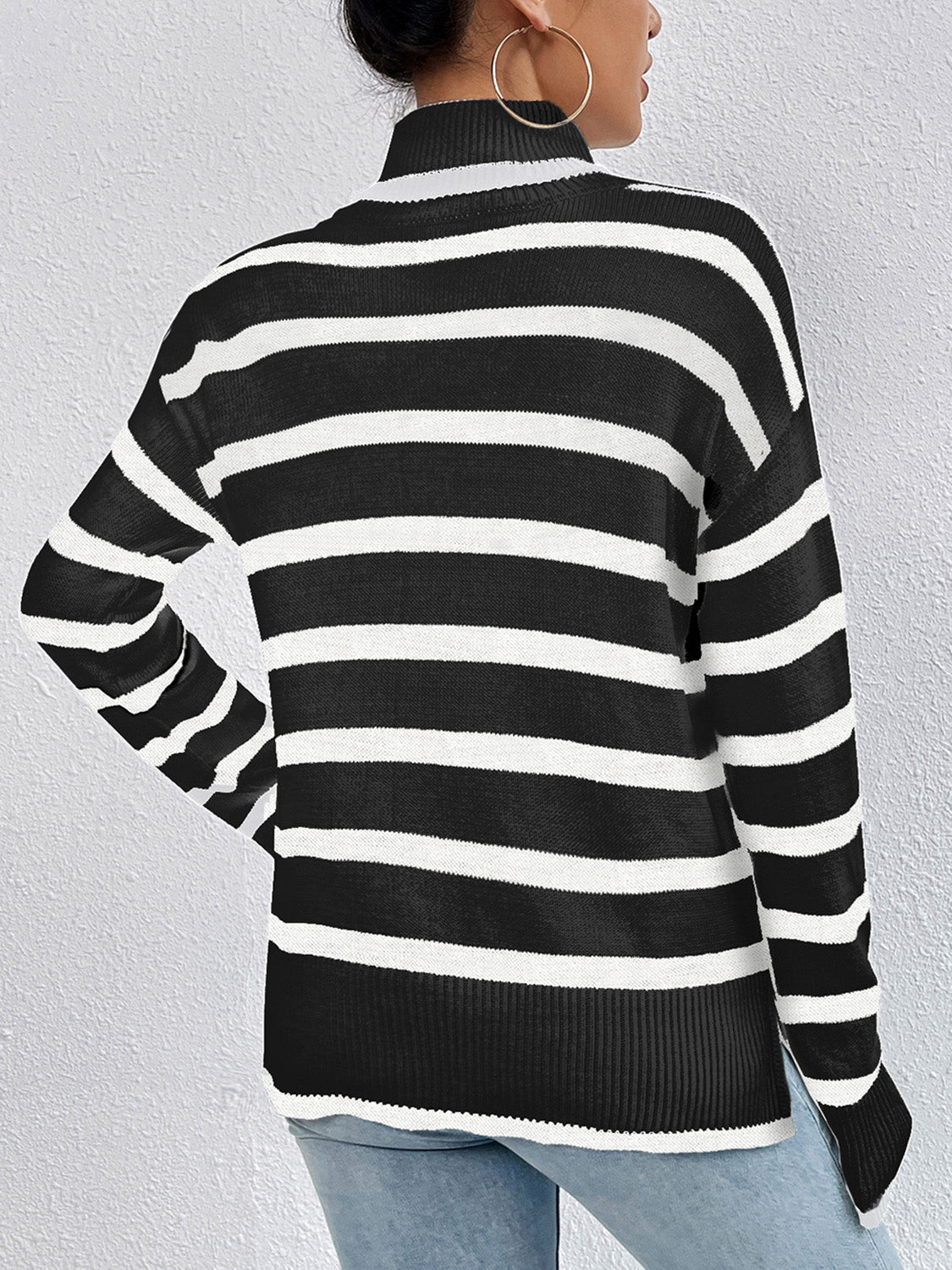 Striped Turtleneck Long Sleeve Sweater - Tantalize Boutique