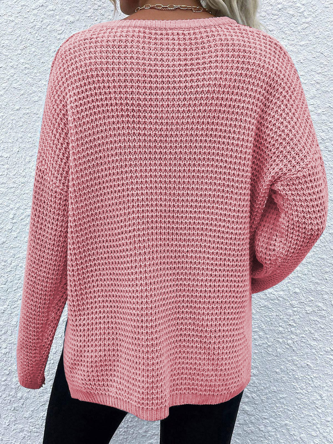 Notched Long Sleeve Sweater - Tantalize Boutique