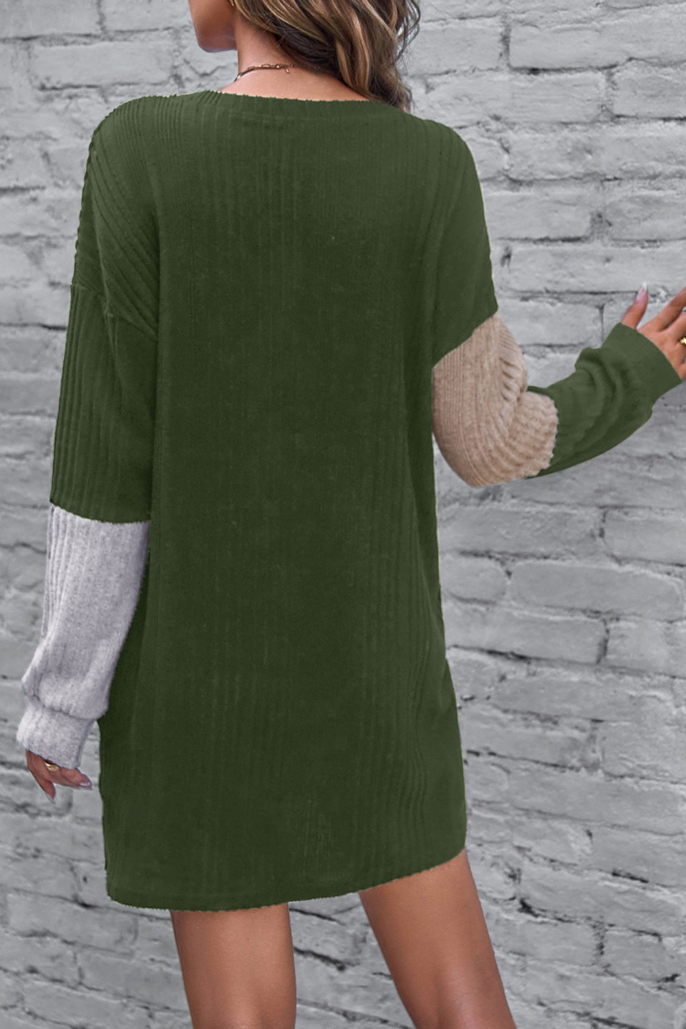 Textured Color Block Round Neck Dress - Tantalize Boutique