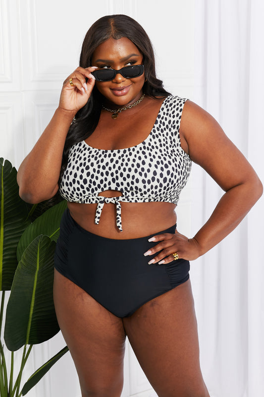 Marina West Swim Sanibel Crop Swim Top and Ruched Bottoms Set in Black - Tantalize Boutique