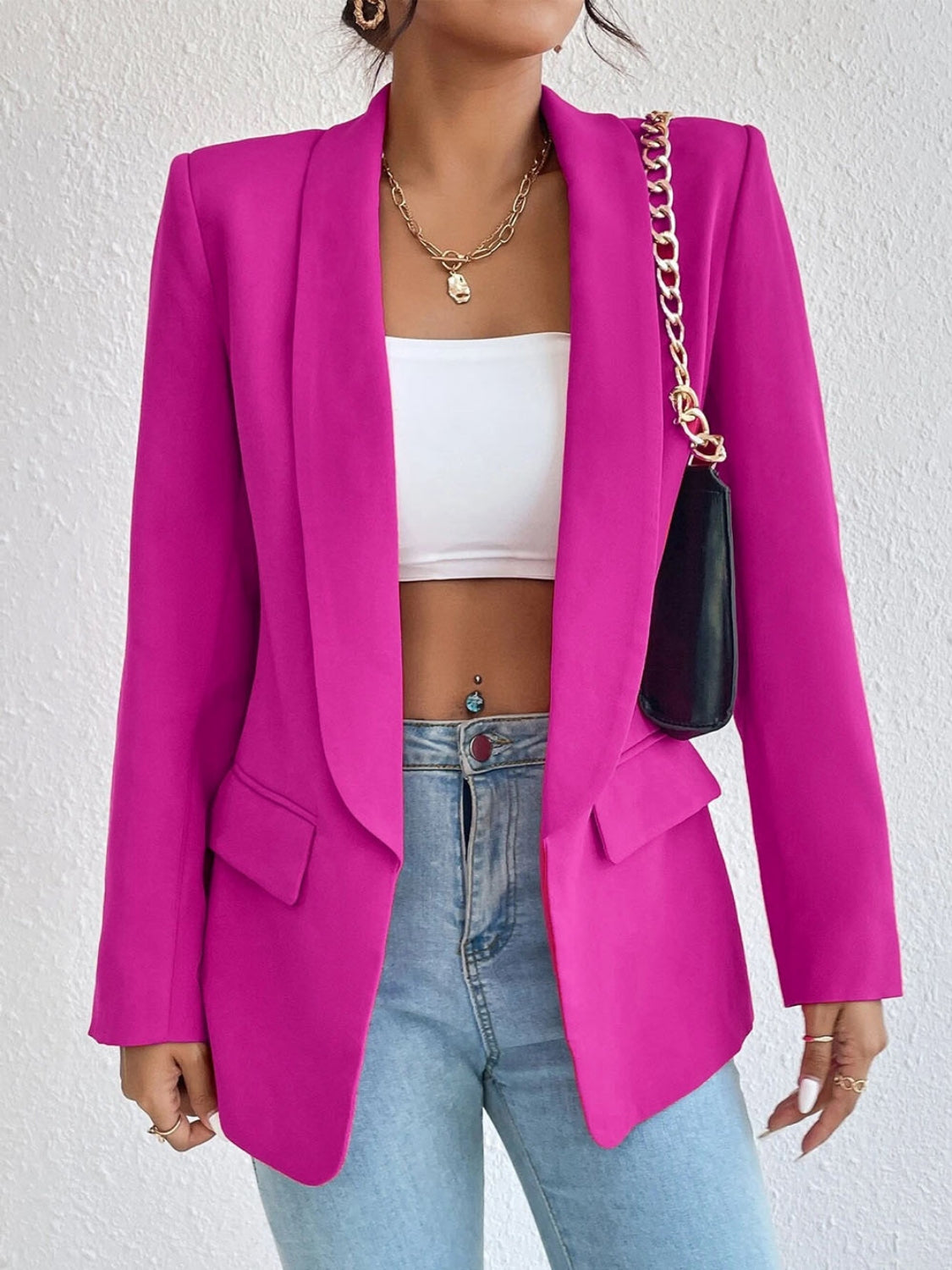 Shawl Collar Long Sleeve Blazer - Tantalize Boutique