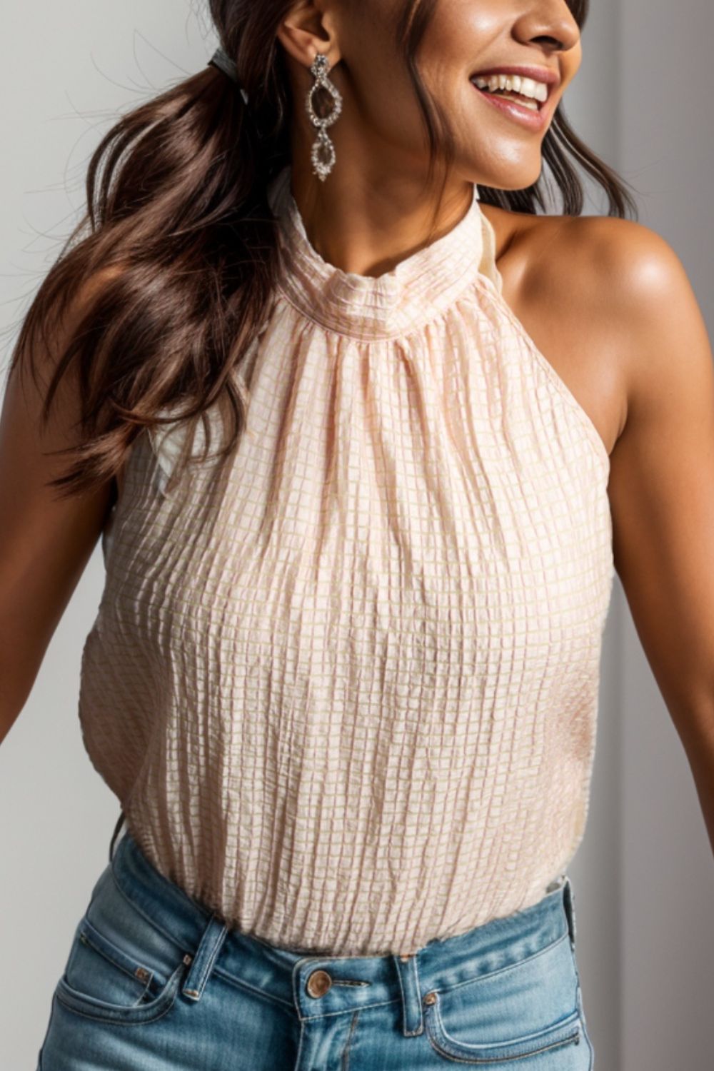 Textured Keyhole Mock Neck Tank - Tantalize Boutique