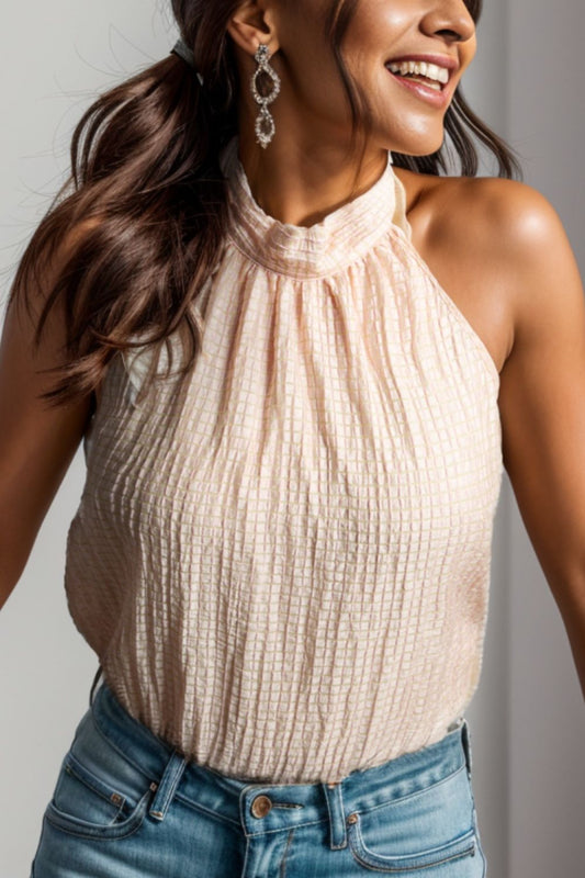 Textured Keyhole Mock Neck Tank - Tantalize Boutique
