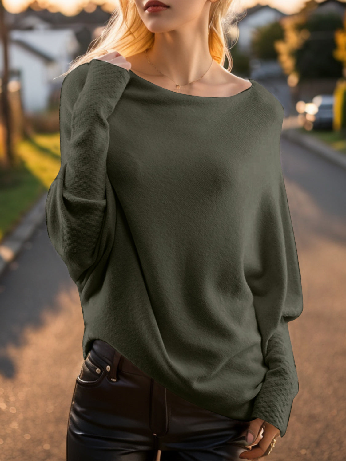 Texture Round Neck Long Sleeve Sweater - Tantalize Boutique