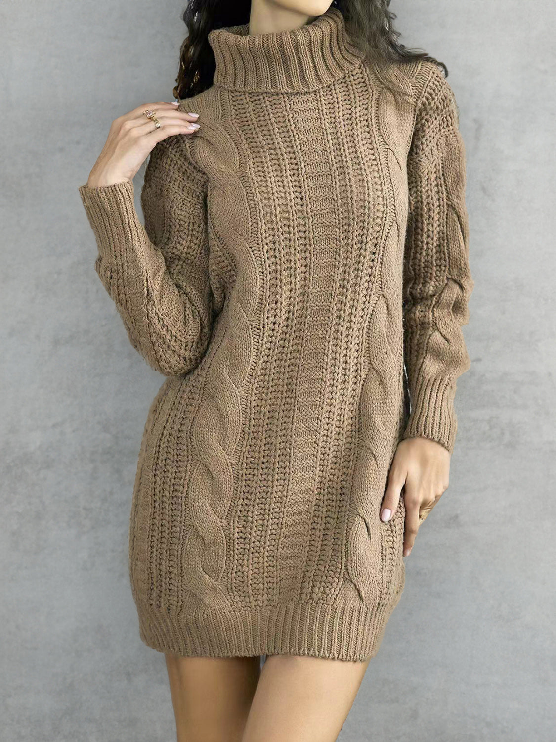 Turtleneck Ribbed Sweater Dress - Tantalize Boutique
