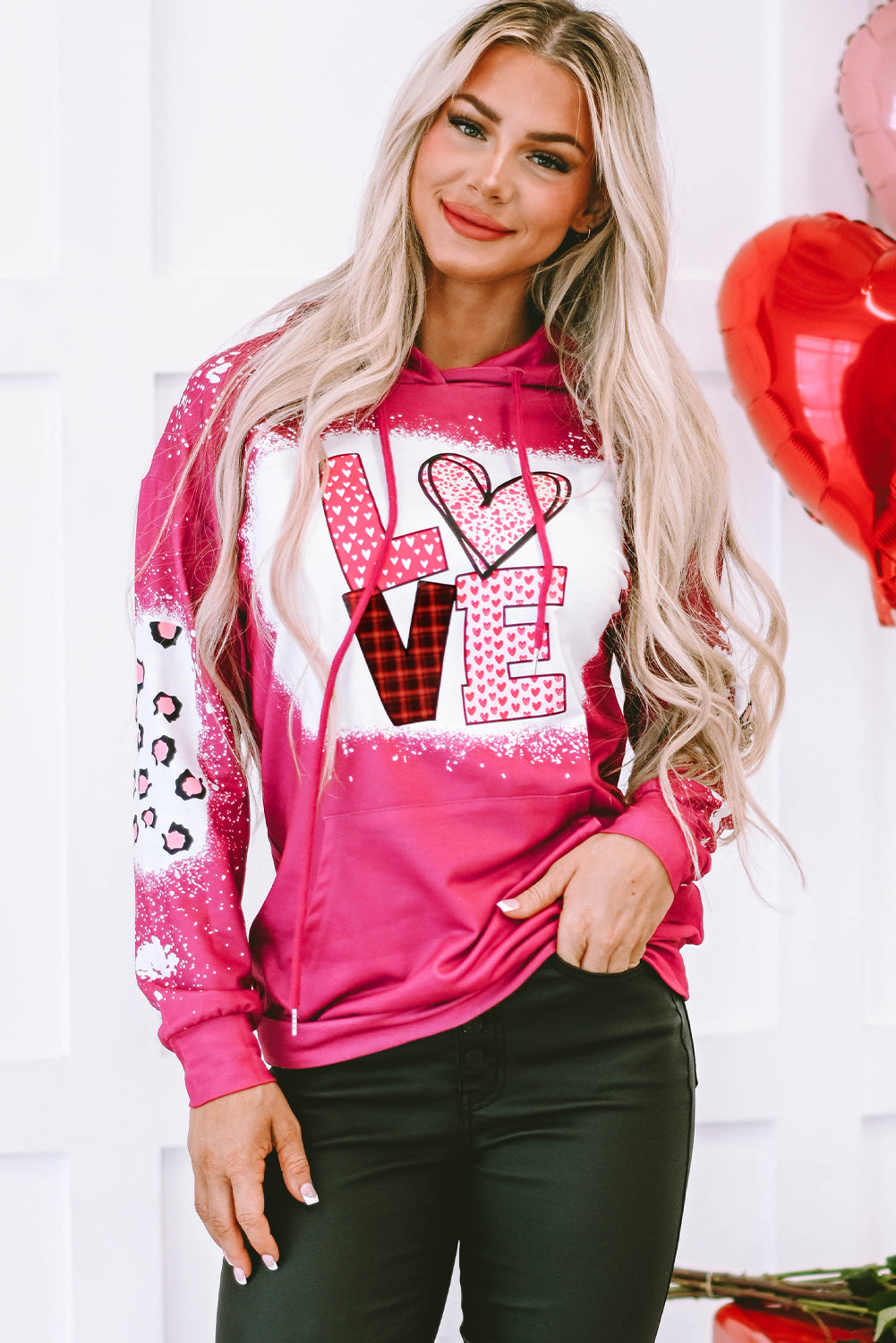 LOVE Heart Drawstring Dropped Shoulder Hoodie - Tantalize Boutique