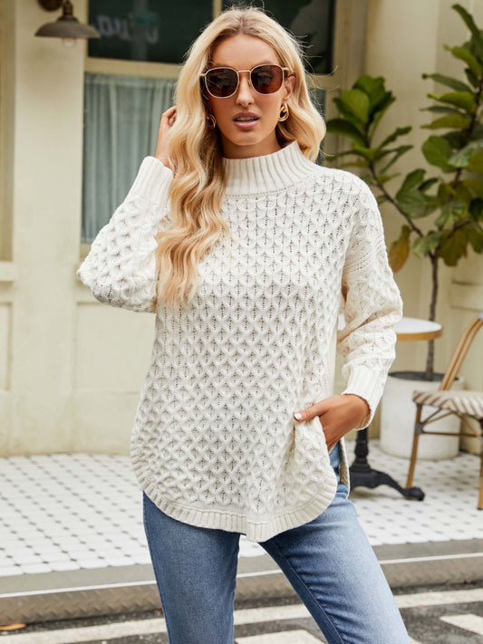 Mock Neck Slit Sweater - Tantalize Boutique