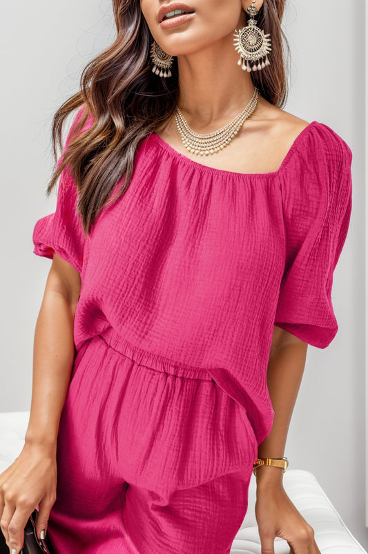 Square Neck Half Sleeve Top and Shorts Set - Tantalize Boutique