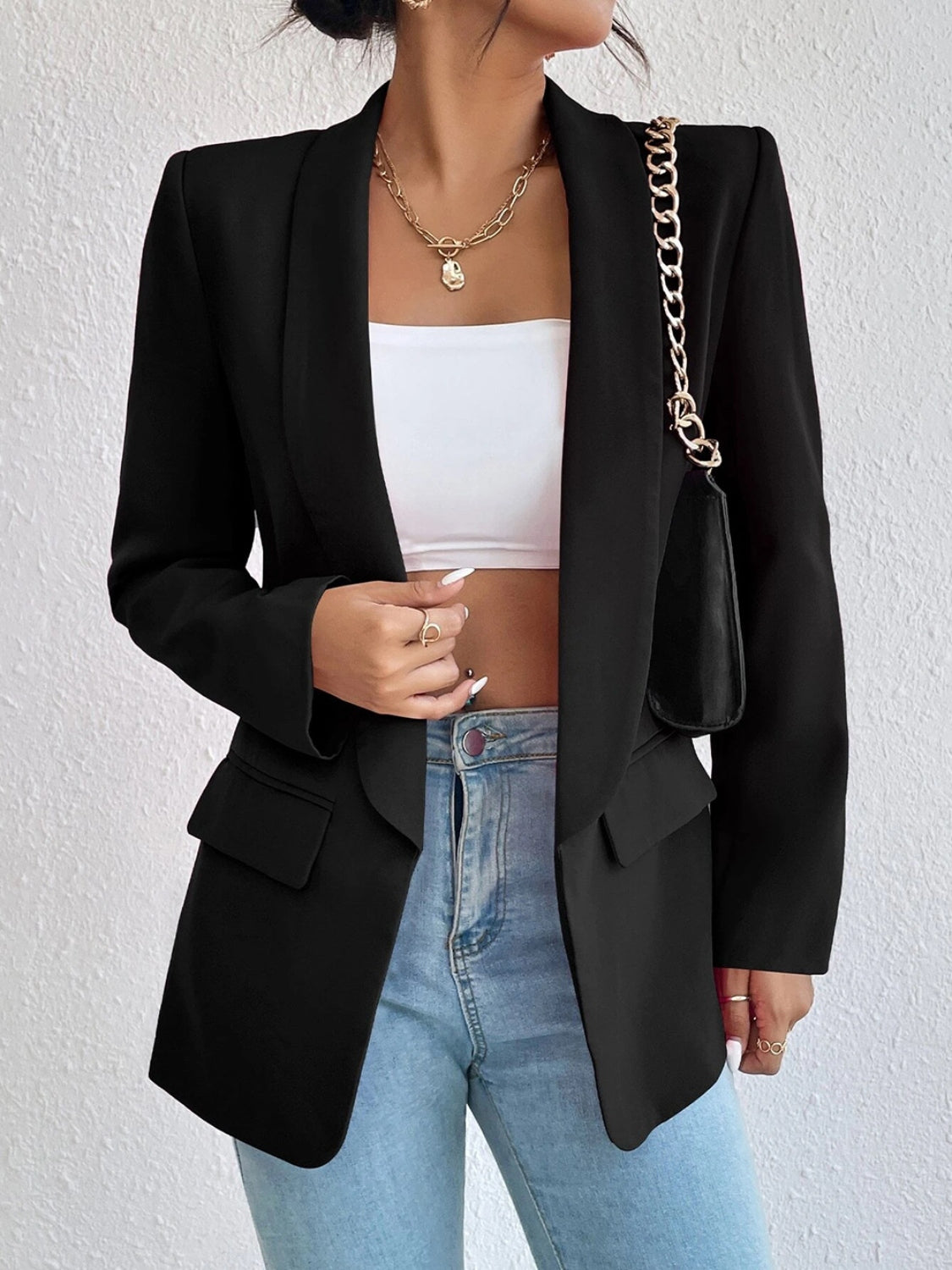 Shawl Collar Long Sleeve Blazer - Tantalize Boutique